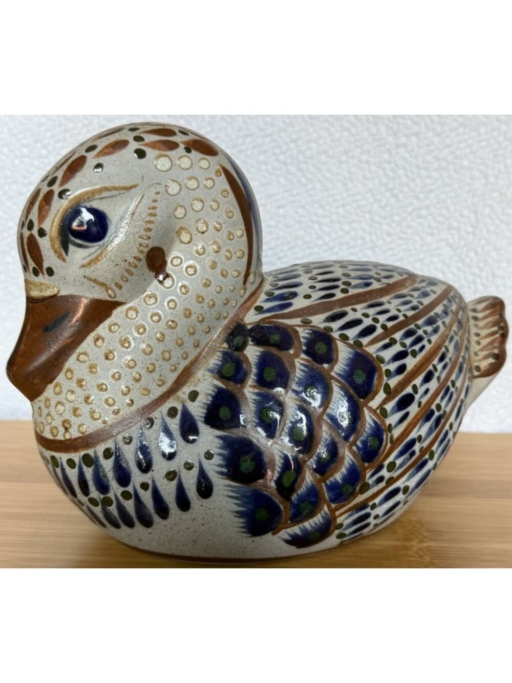 Tonala Mexican Pottery Duck Folk Art Figure 6 Inch H x 7 Inch L Earth tones EUC